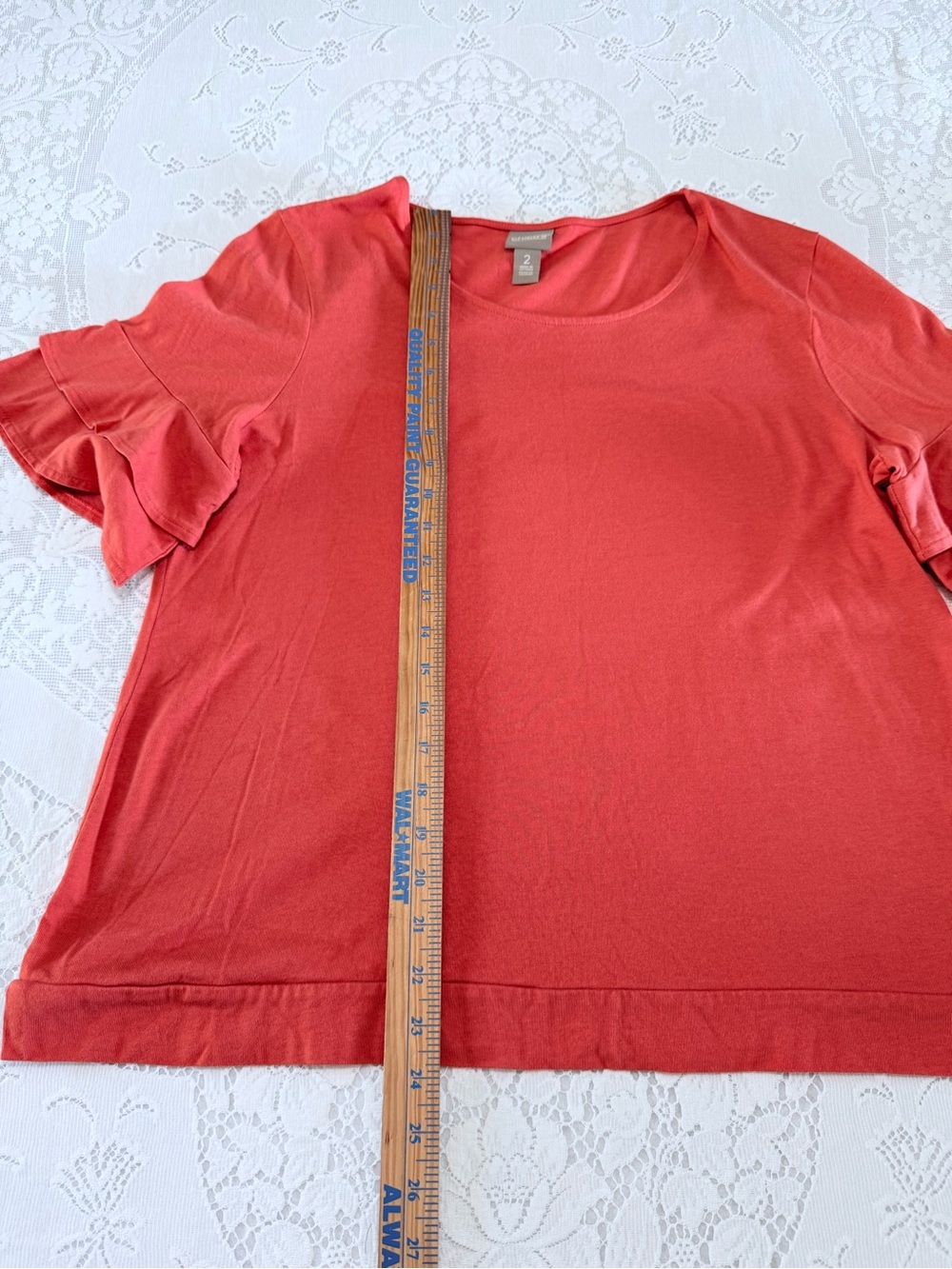 Chico's Terracotta Rust Ruffle Layered Sleeve Tee Top Cotton Modal Size 2 L - Picture 3 of 13